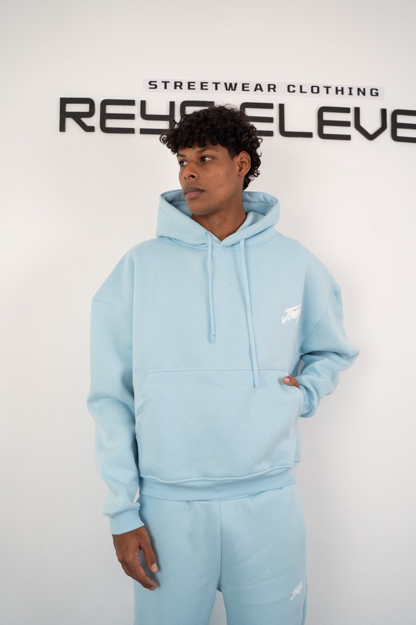 Oversized Embroidered Hoodie Light Blue