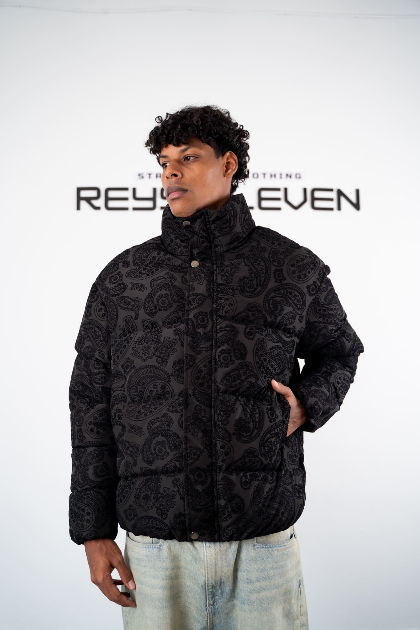 Ethnic Embossed Oversize Puffer Jacket