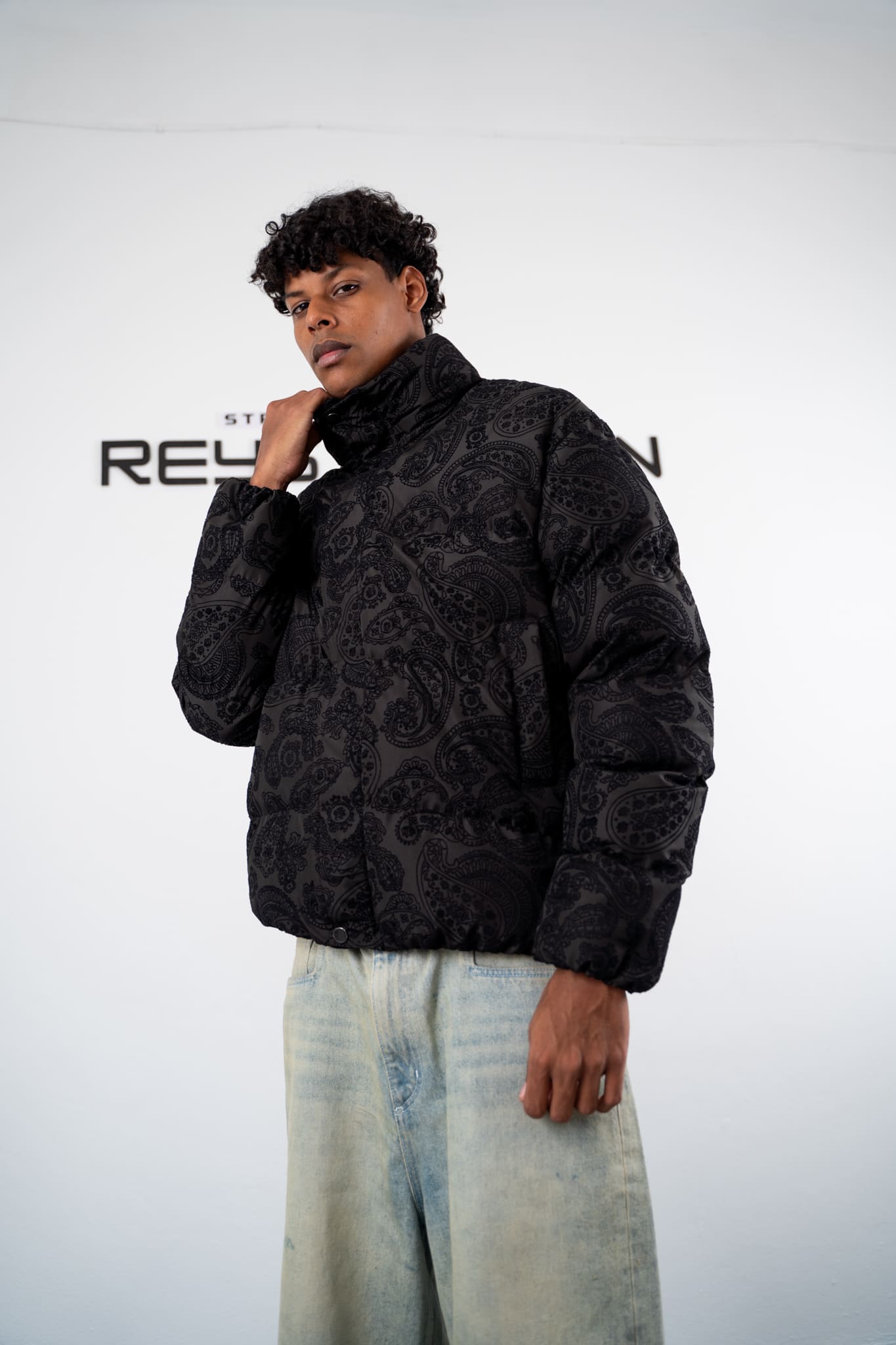 Ethnic Embossed Oversize Puffer Jacket