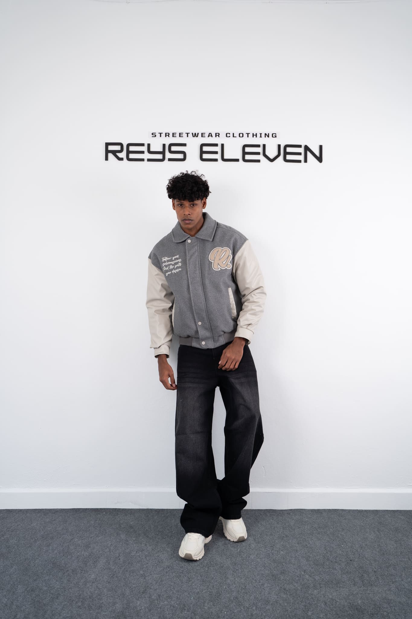Two-Tone Varsity Jacket – Grey & Beige