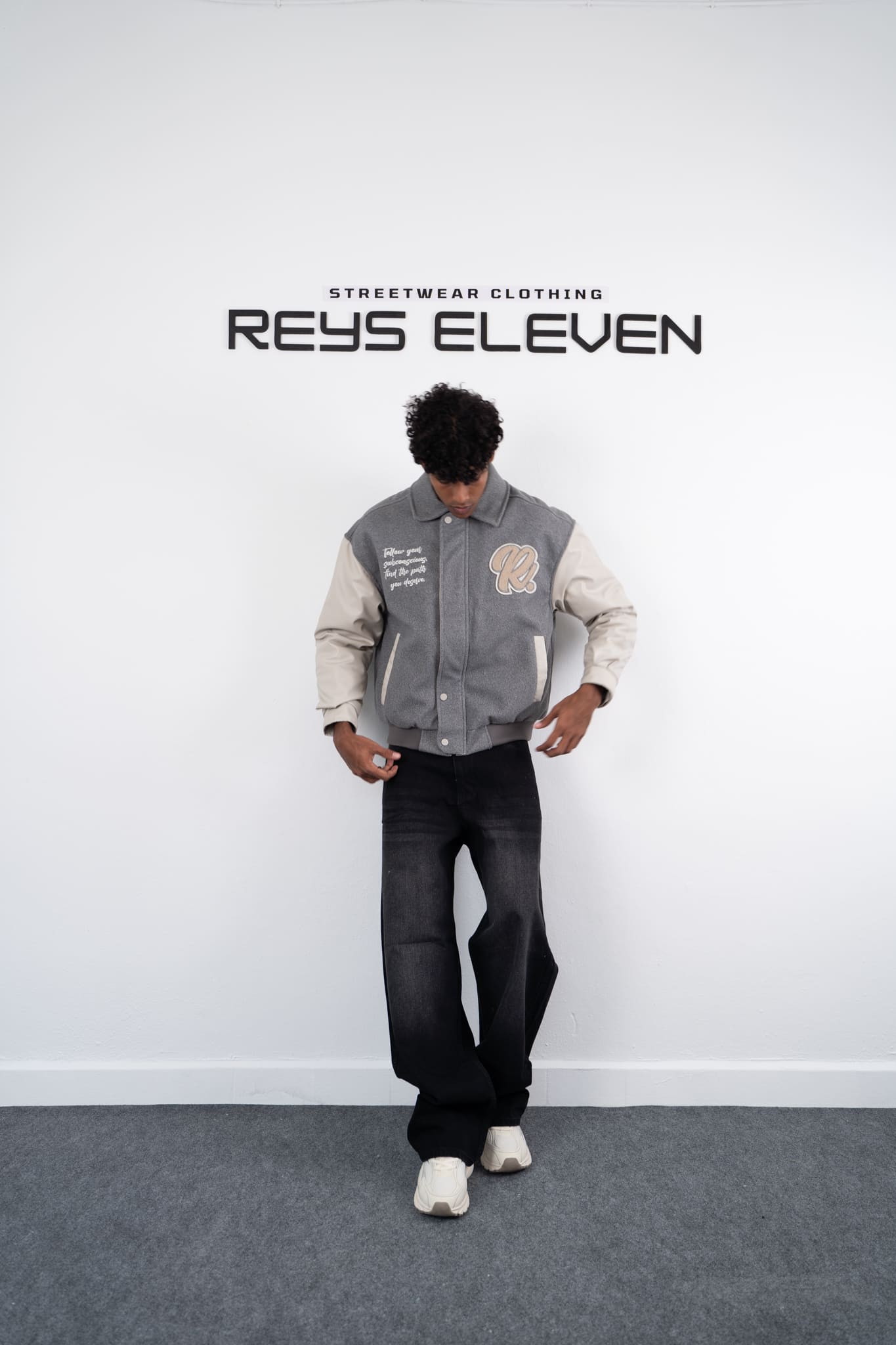 Two-Tone Varsity Jacket – Grey & Beige
