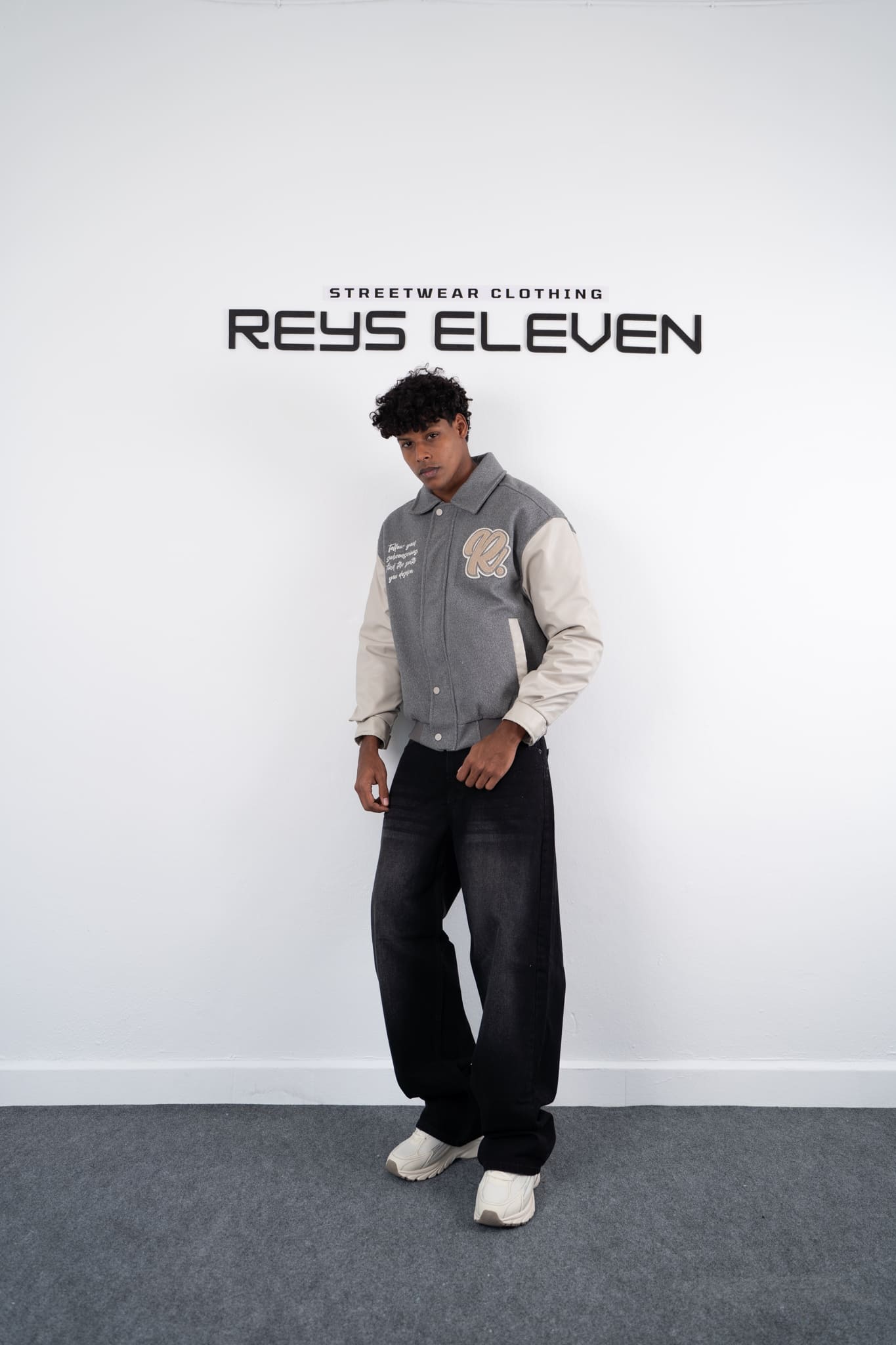 Two-Tone Varsity Jacket – Grey & Beige