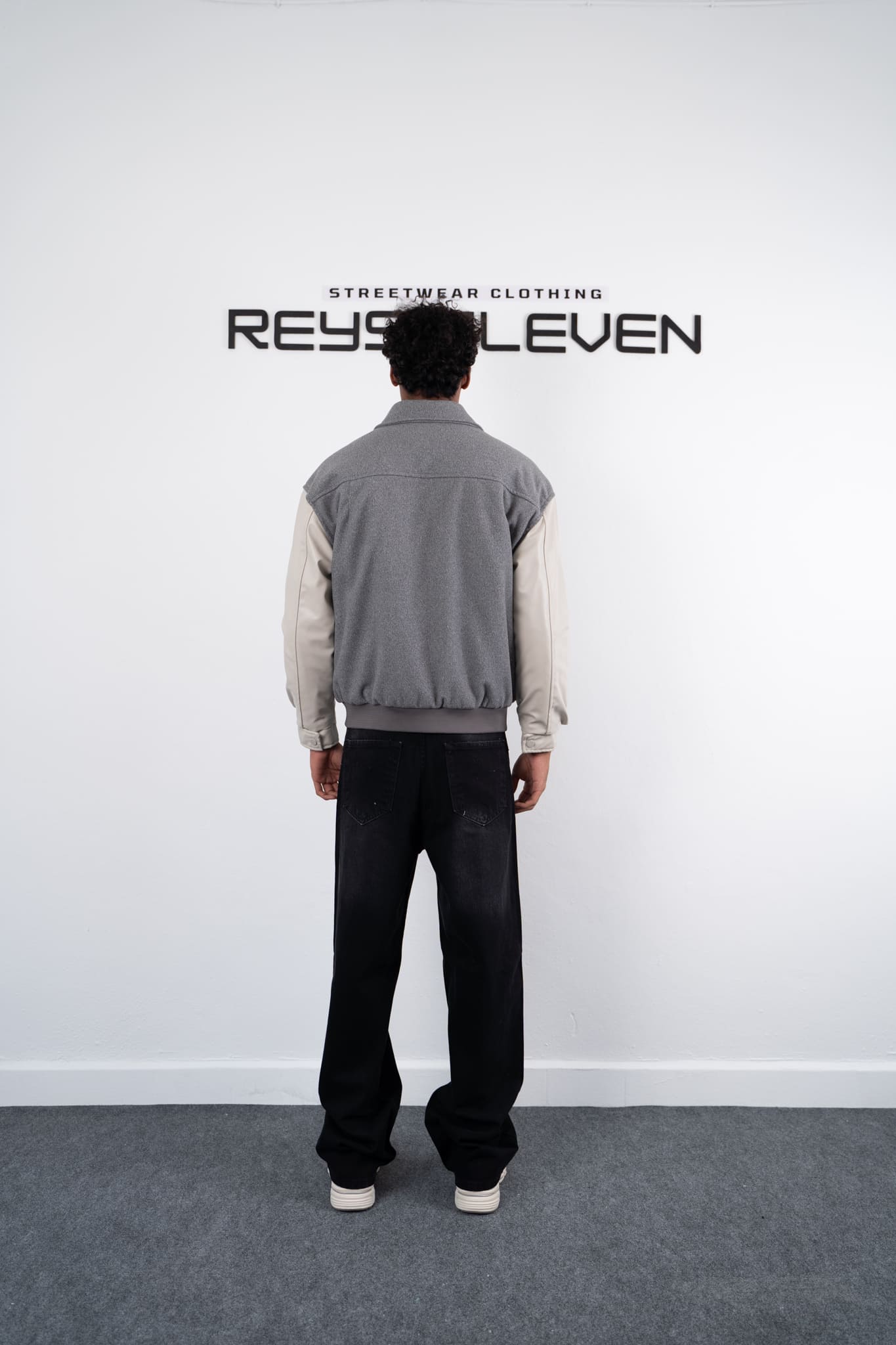 Two-Tone Varsity Jacket – Grey & Beige
