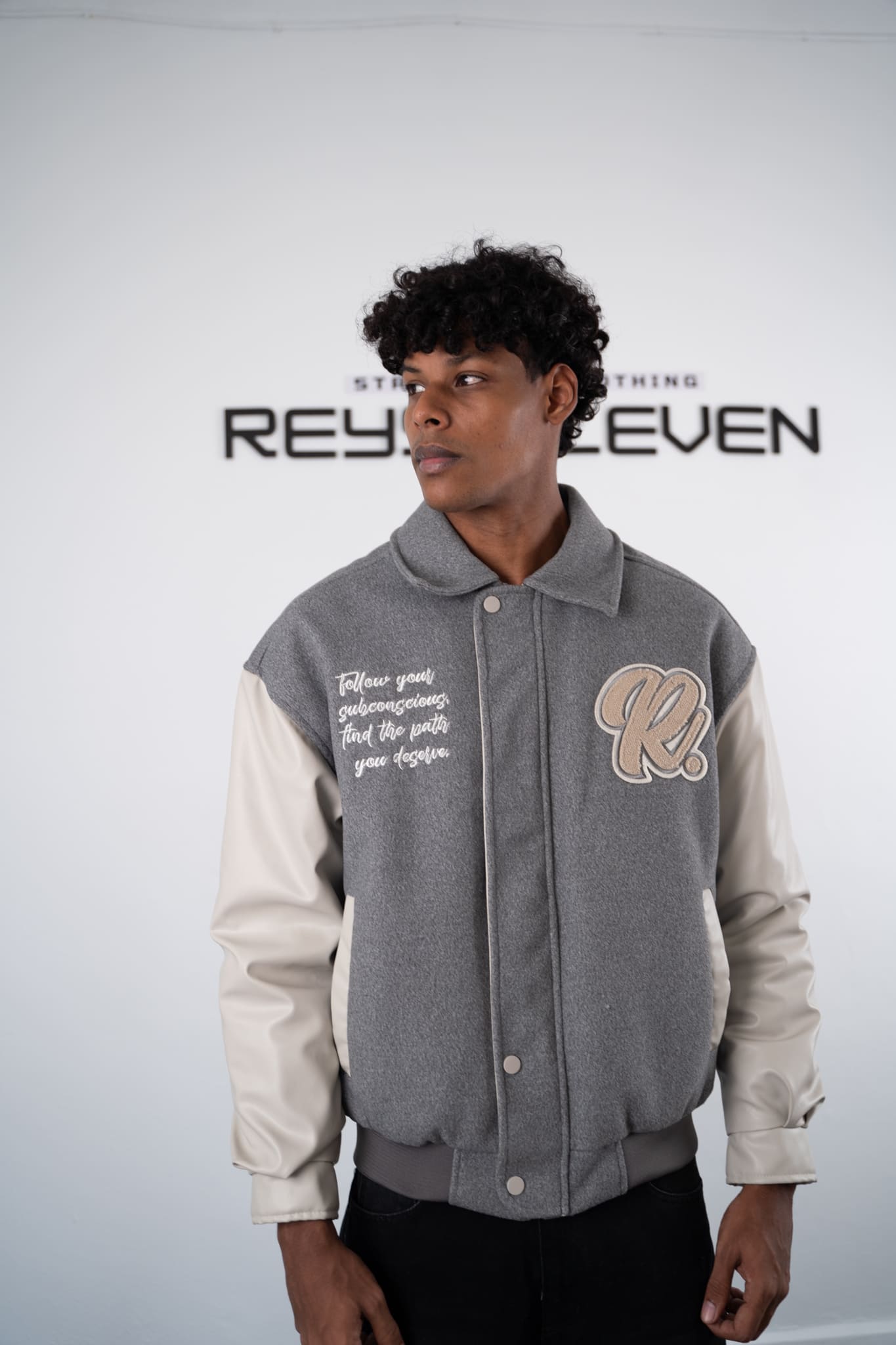 Two-Tone Varsity Jacket – Grey & Beige