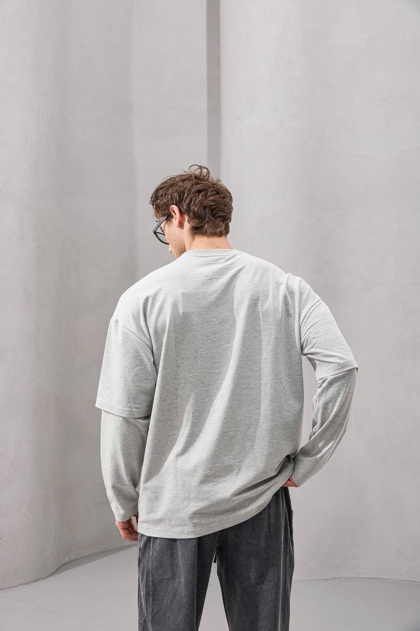 No Boring 77 Graphic Layered Long Sleeve T-Shirt – Grey