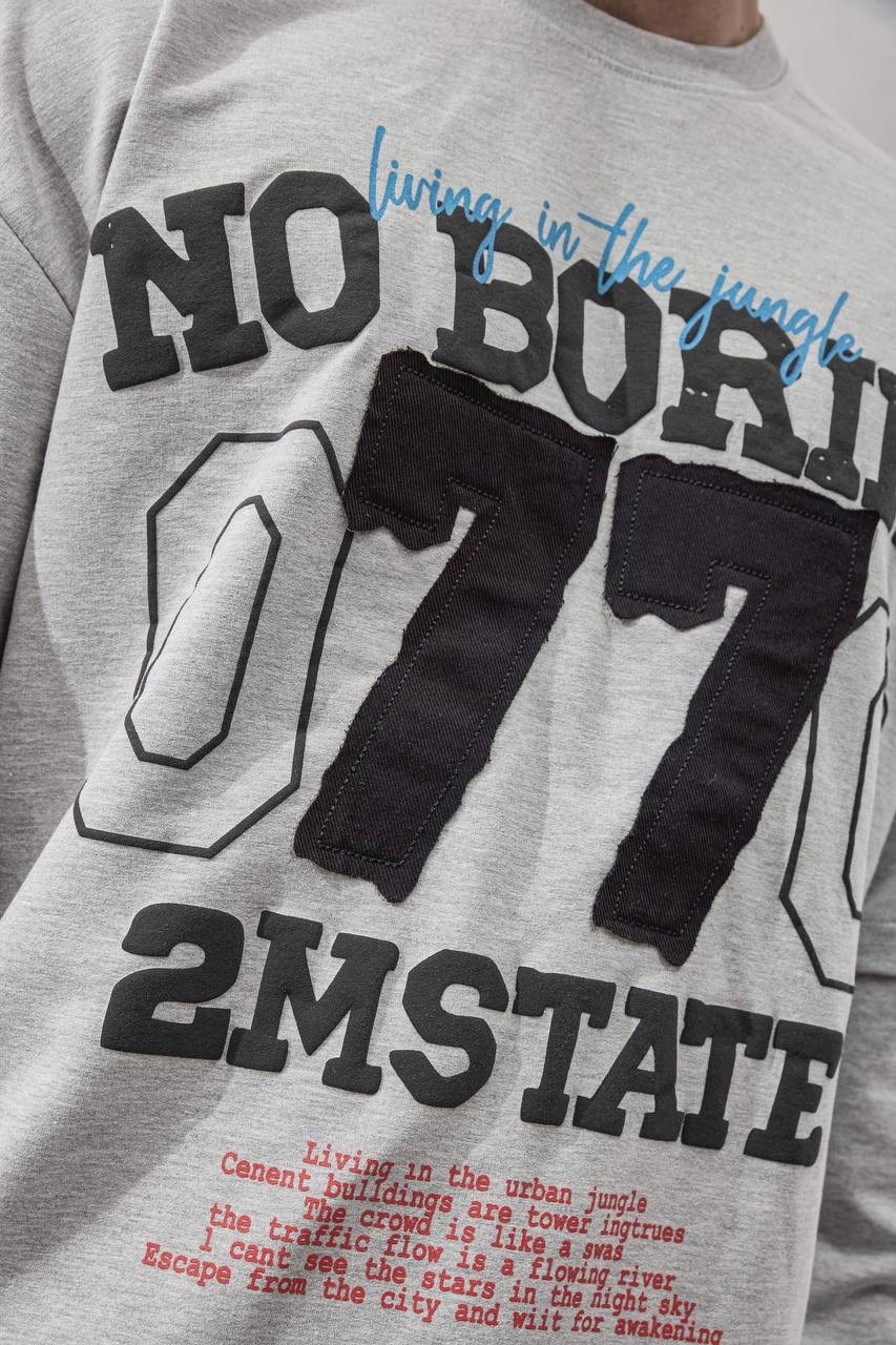 No Boring 77 Graphic Layered Long Sleeve T-Shirt – Grey