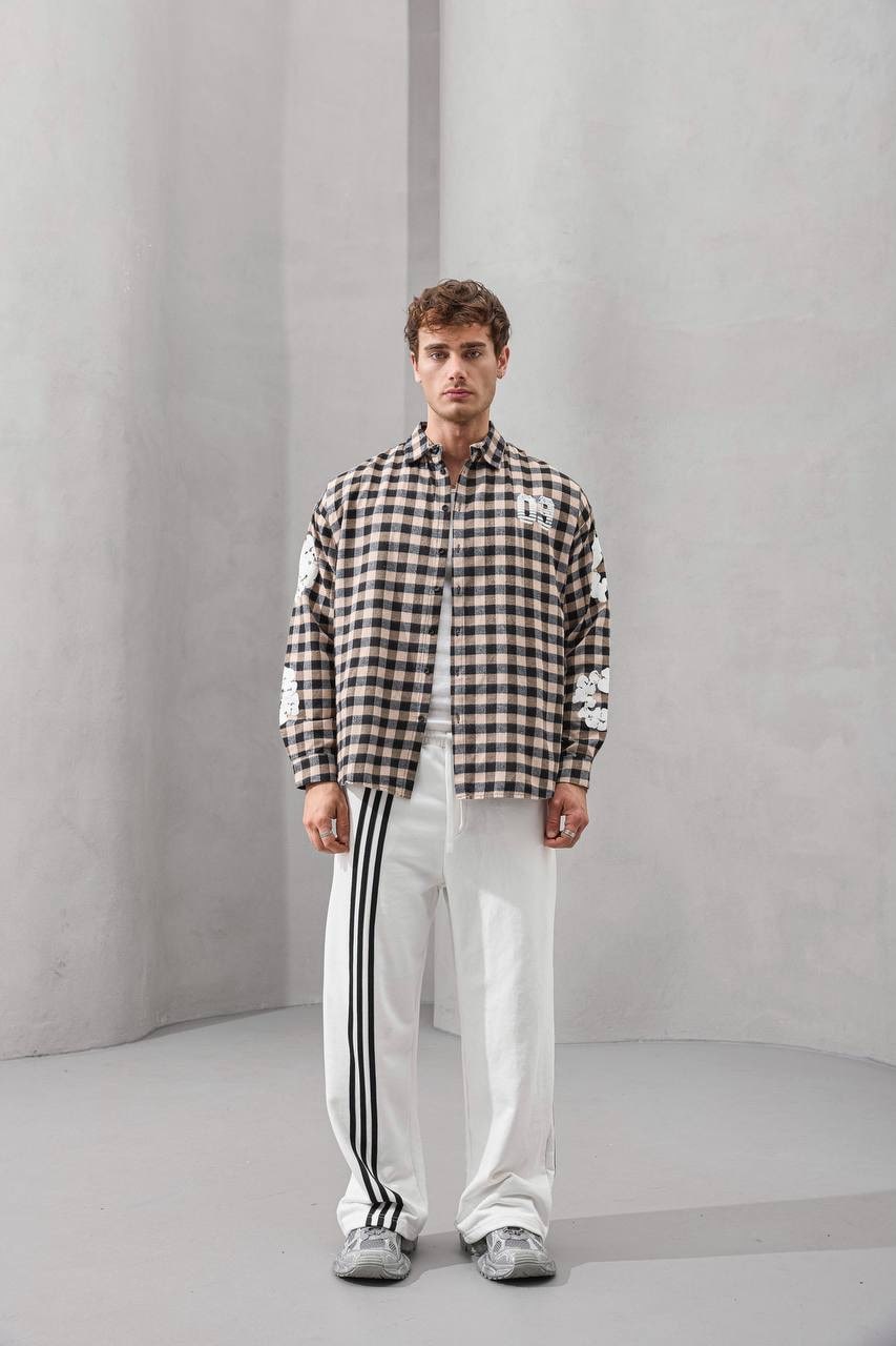 2MState Checkered Oversized Embroidered Shirt Collection – Red & Beige Edition