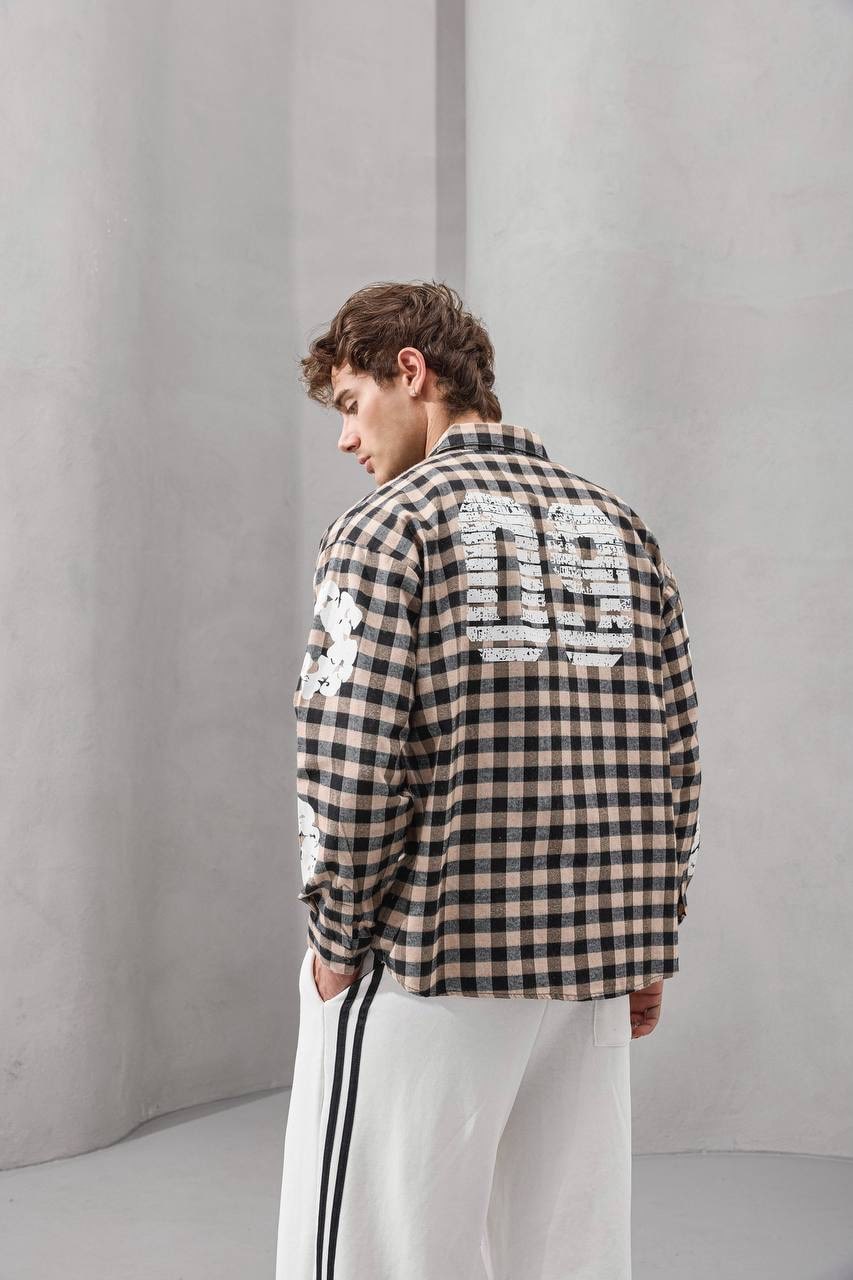 2MState Checkered Oversized Embroidered Shirt Collection – Red & Beige Edition