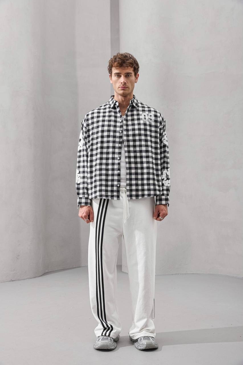 2MState Checkered Oversized Embroidered Shirt Collection – Red, Beige & Black Edition