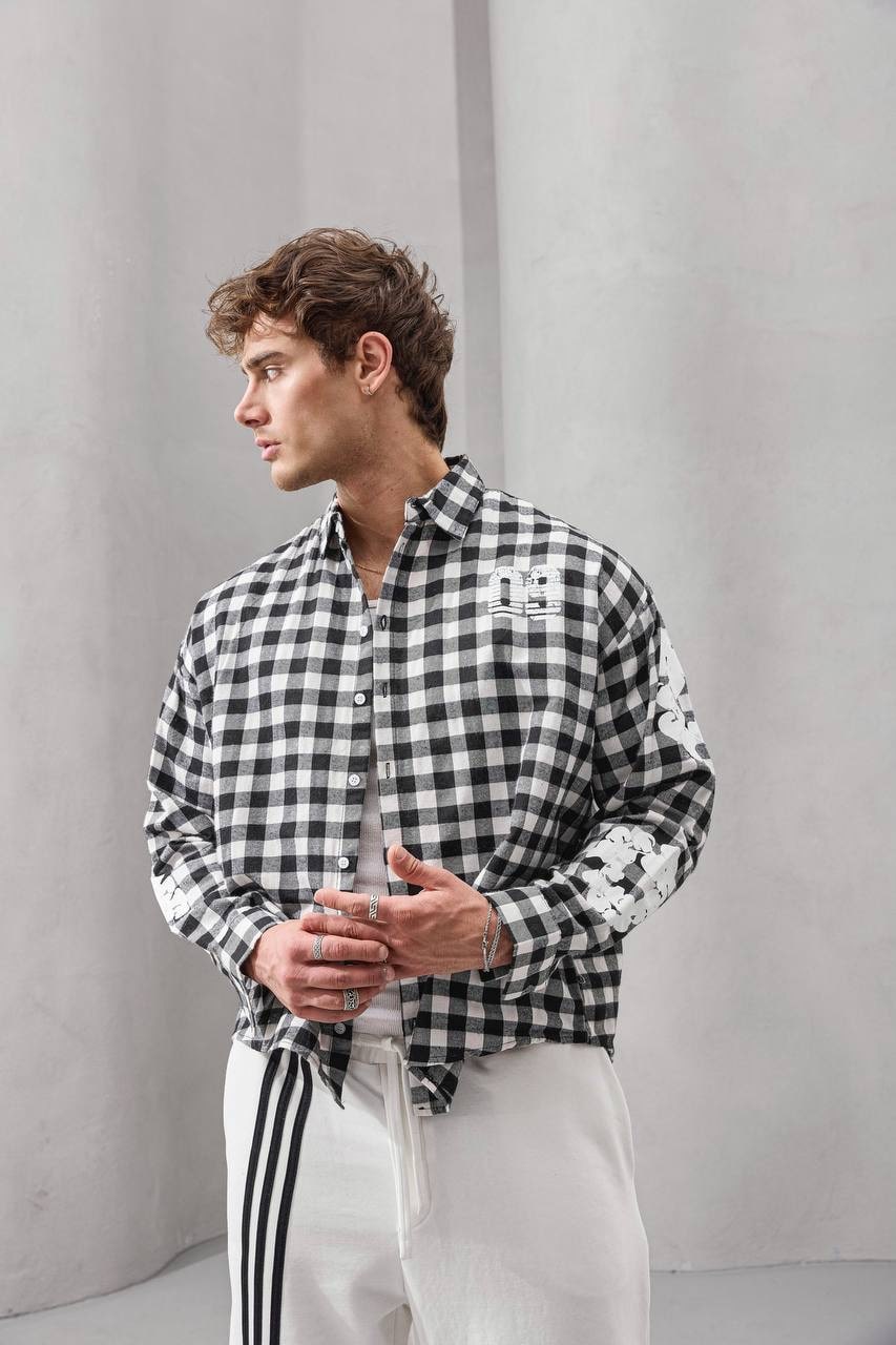 2MState Checkered Oversized Embroidered Shirt Collection – Red, Beige & Black Edition