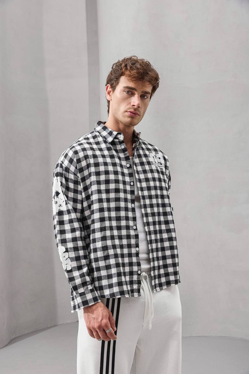 2MState Checkered Oversized Embroidered Shirt Collection – Red, Beige & Black Edition