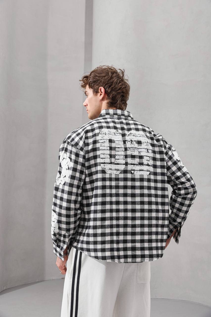 2MState Checkered Oversized Embroidered Shirt Collection – Red, Beige & Black Edition