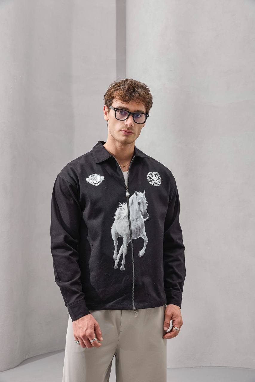 2MState “Freedom Horse” Graphic Zip-Up Jacket – Black Edition