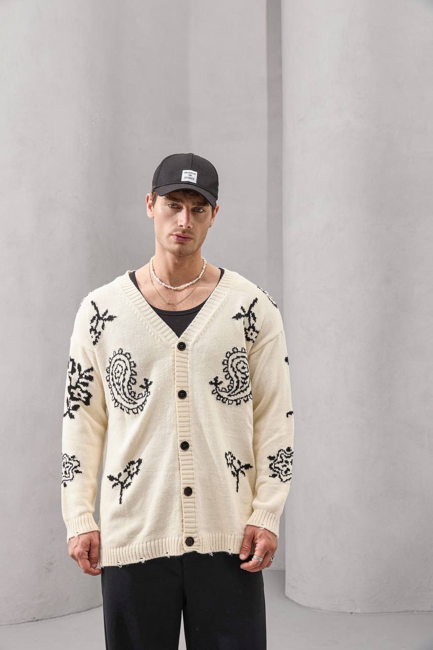 Paisley Heritage Knit Cardigan – Classic Comfort Meets Modern Detailing