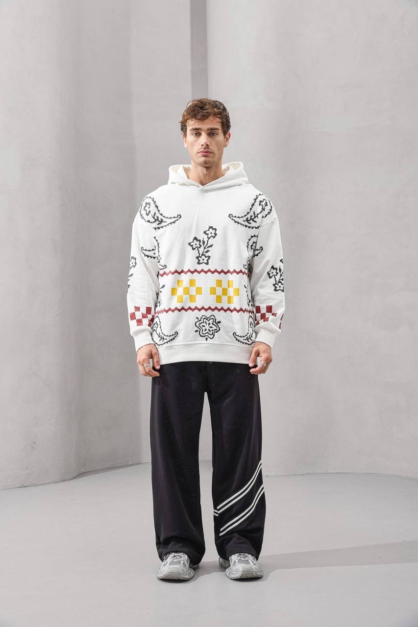Pixel Paisley Graphic Hoodie – Retro Streetwear with a Modern Edge