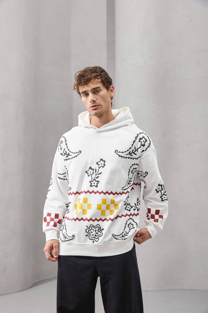 Pixel Paisley Graphic Hoodie – Retro Streetwear with a Modern Edge