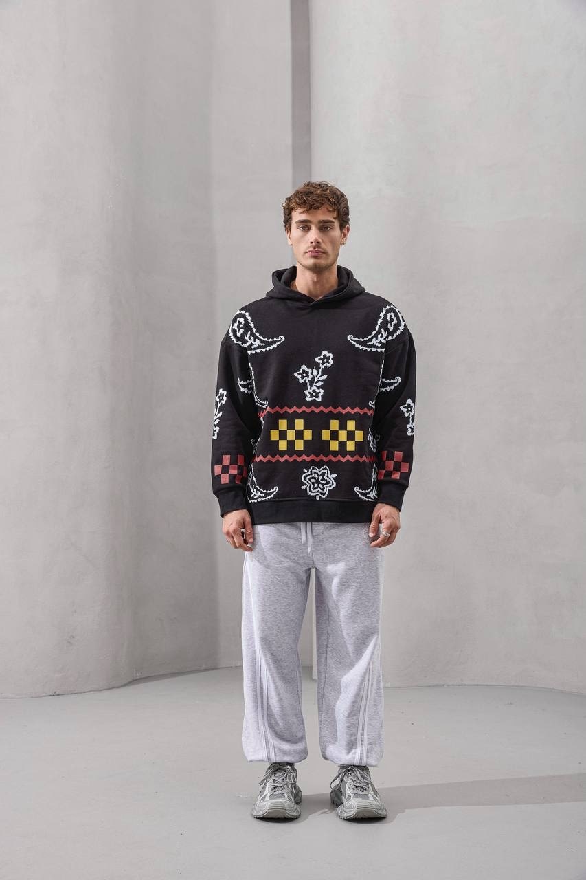 Pixel Paisley Graphic Hoodie – Retro Streetwear with a Modern Edge