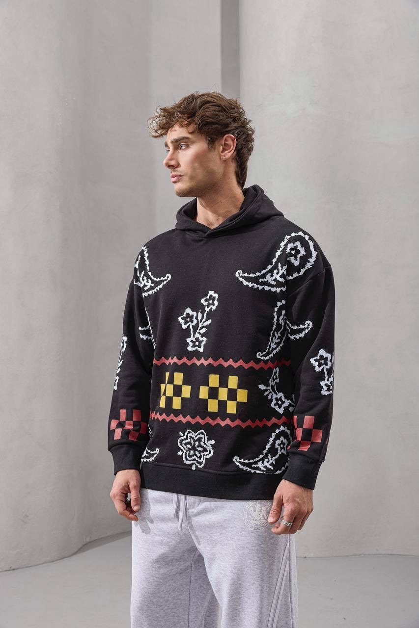 Pixel Paisley Graphic Hoodie – Retro Streetwear with a Modern Edge