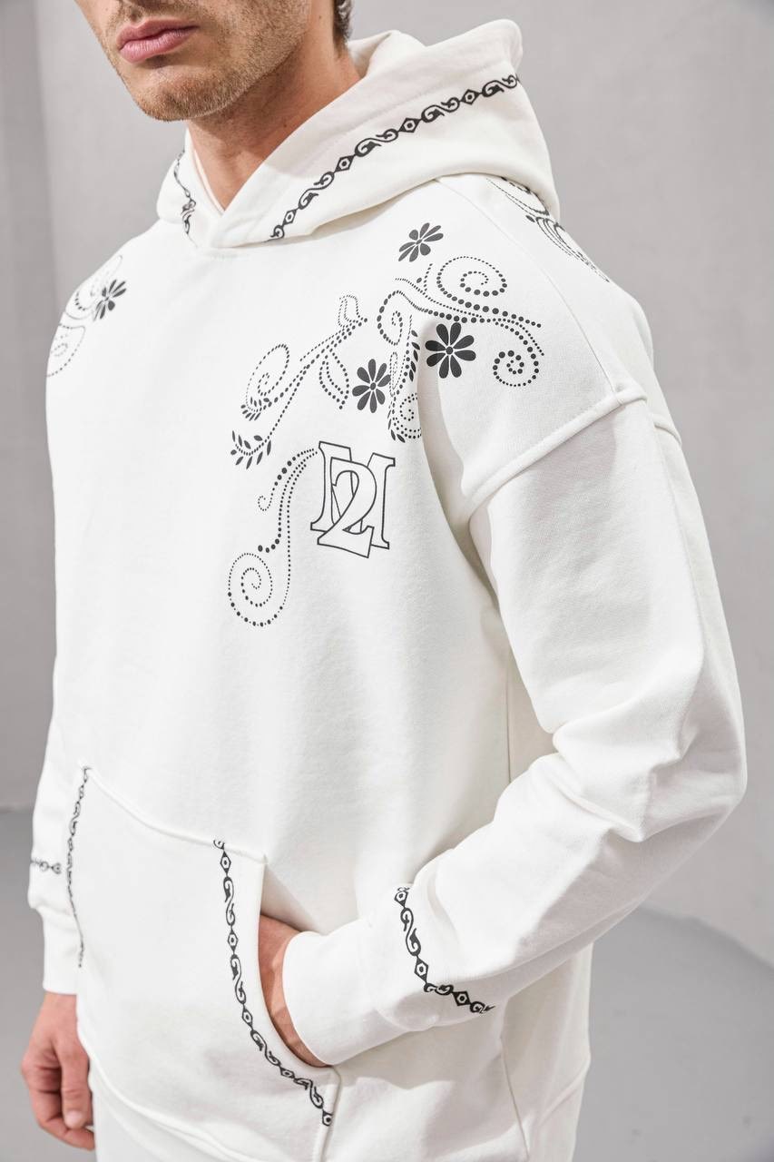 Floral Scroll Embroidered Hoodie – Elegant Streetwear Essential