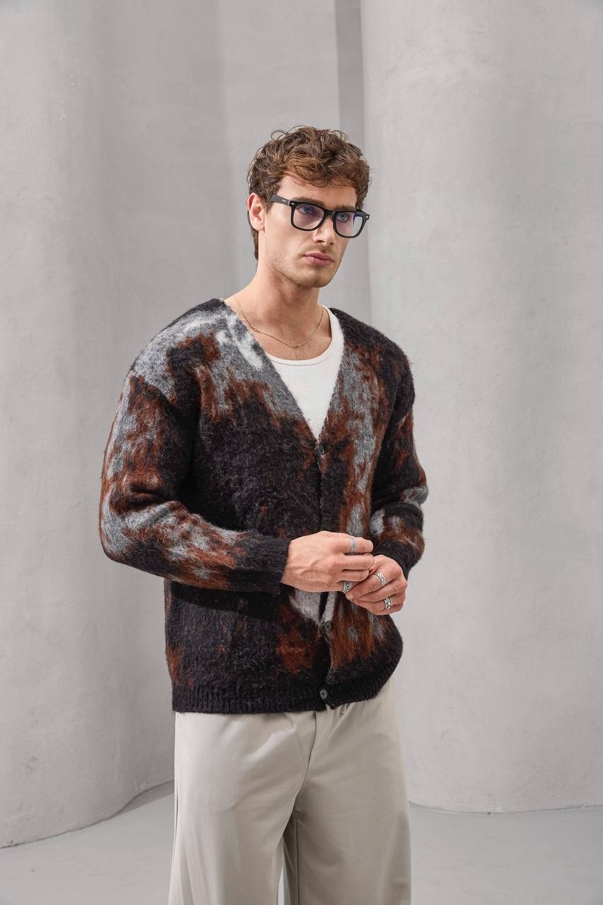 Fuzzy Abstract Mohair Cardigan – Soft Vintage-Inspired Knitwear