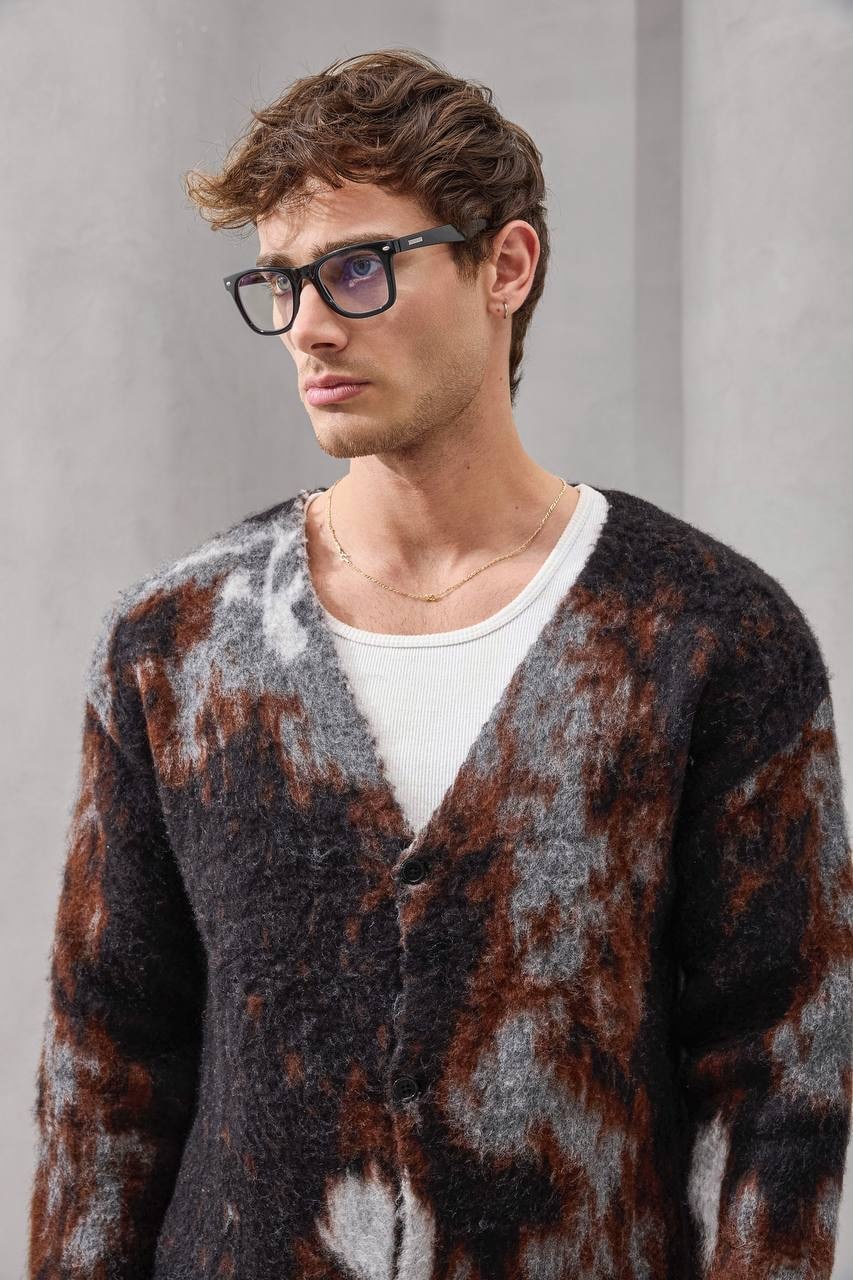 Fuzzy Abstract Mohair Cardigan – Soft Vintage-Inspired Knitwear