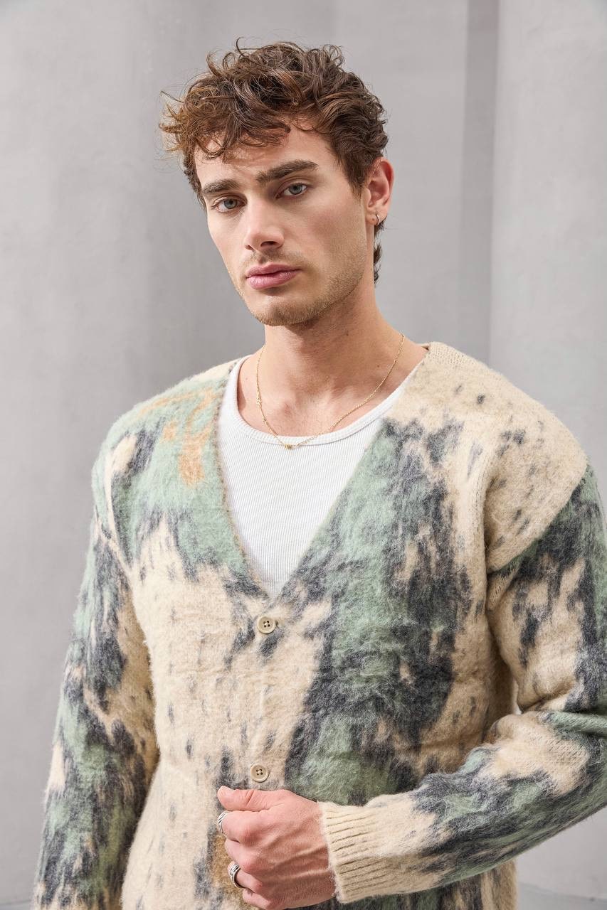 Fuzzy Abstract Mohair Cardigan – Soft Vintage-Inspired Knitwear