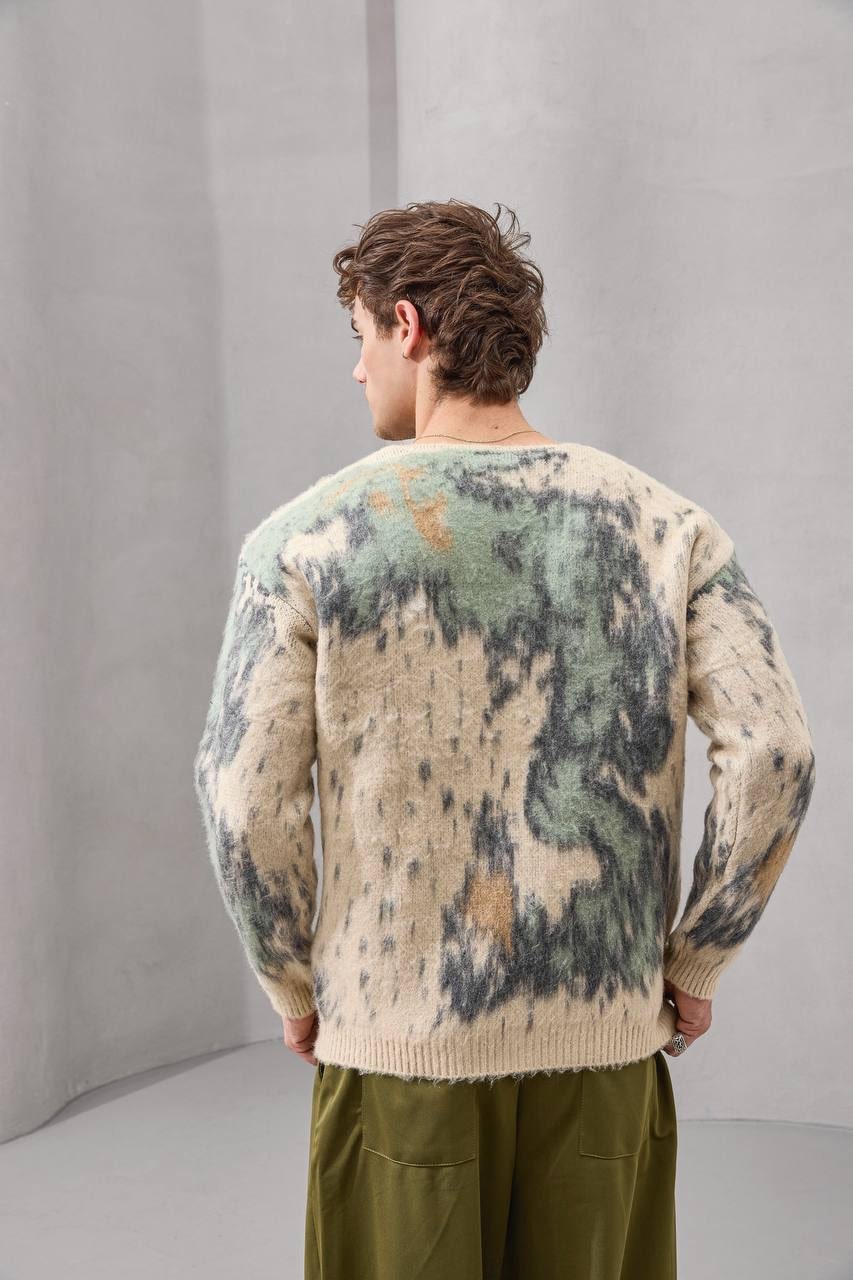 Fuzzy Abstract Mohair Cardigan – Soft Vintage-Inspired Knitwear