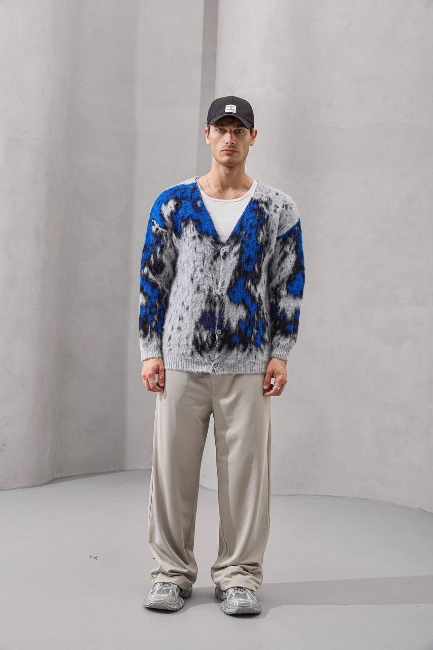 Fuzzy Abstract Mohair Cardigan – Soft Vintage-Inspired Knitwear