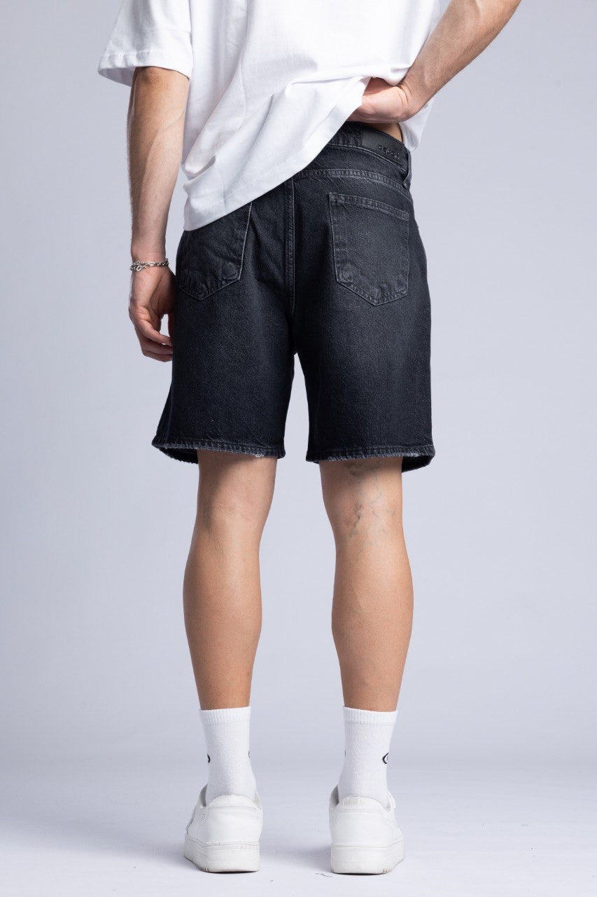 Men's White T-Shirt with Black Denim Shorts