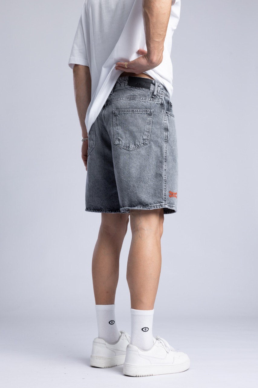 Men's White T-Shirt with Grey Denim Shorts