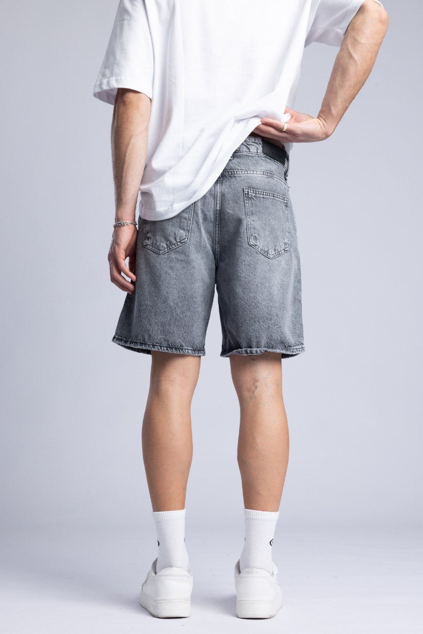 Men's White T-Shirt with Grey Denim Shorts