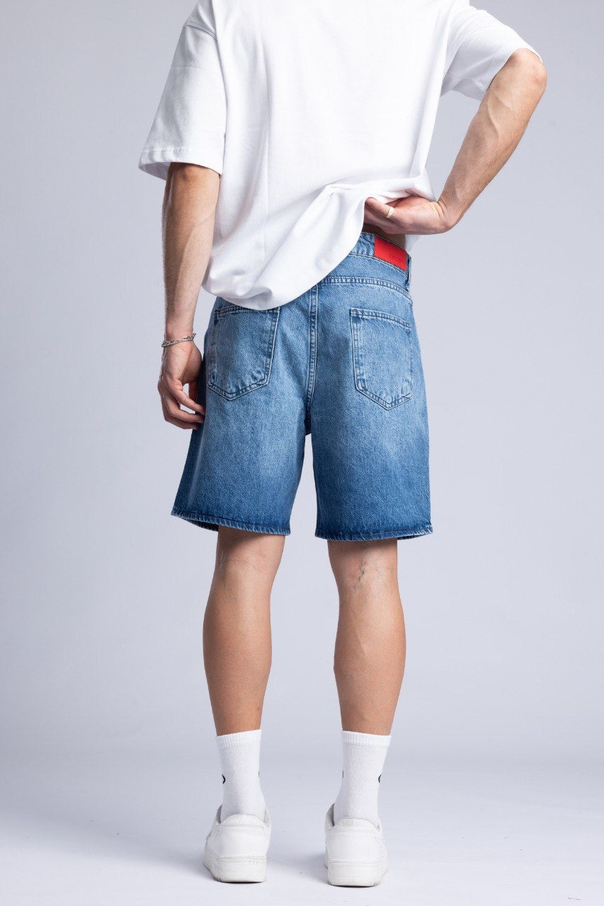 Men's White T-Shirt with Blue Denim Shorts