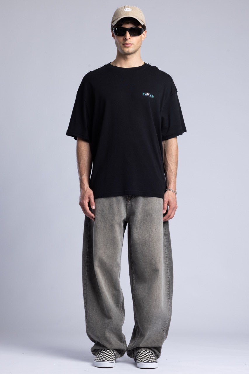 Men's Black T-Shirt with Grey Denim Pants