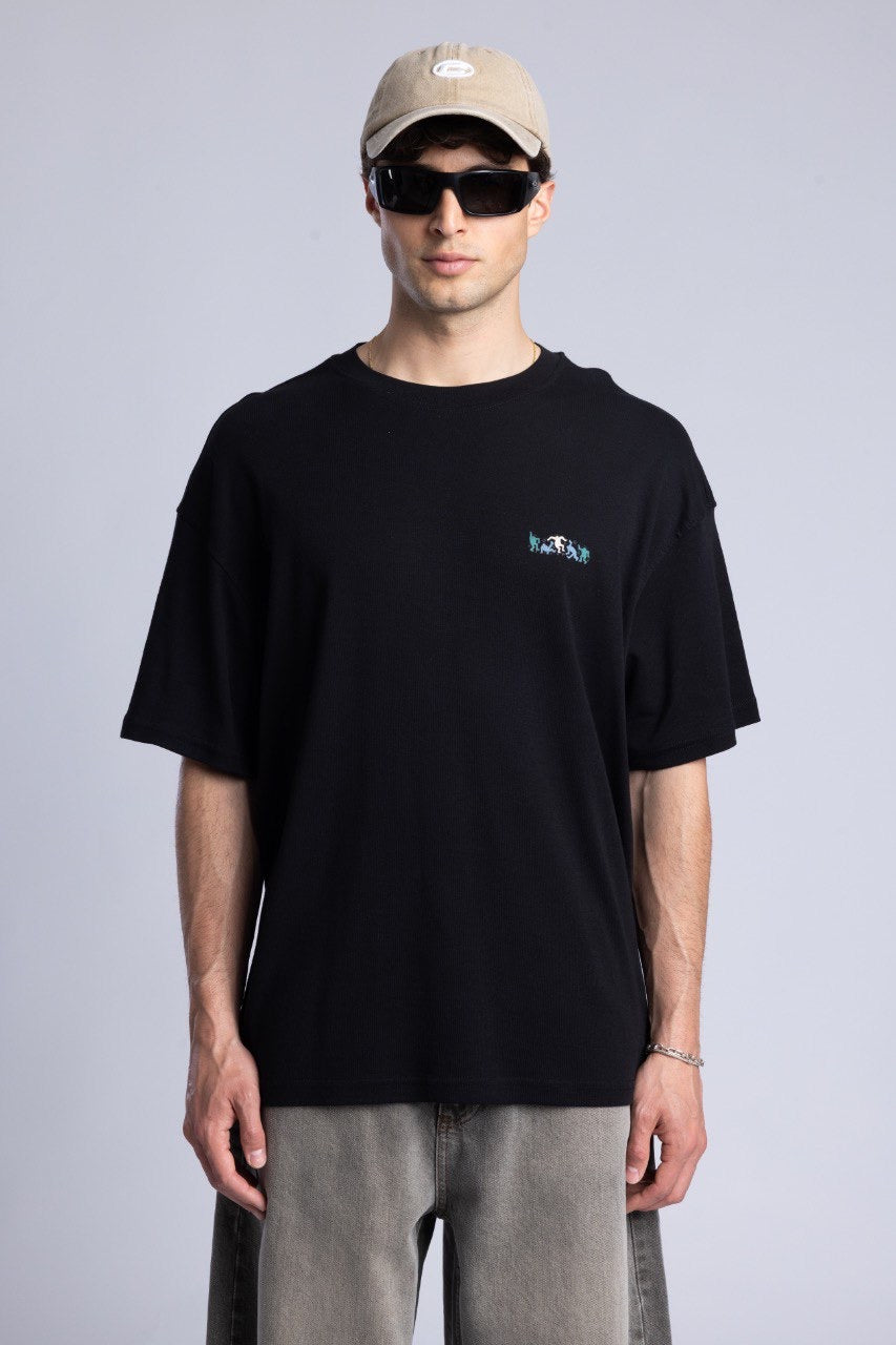 Men's Black T-Shirt with Grey Denim Pants