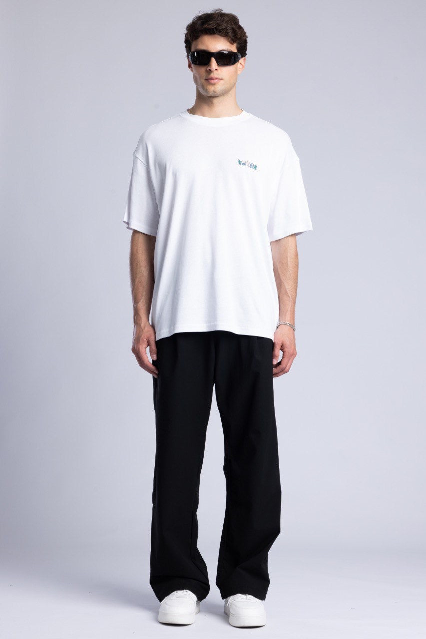 Men's White T-Shirt with Black Loose Fit Pants
