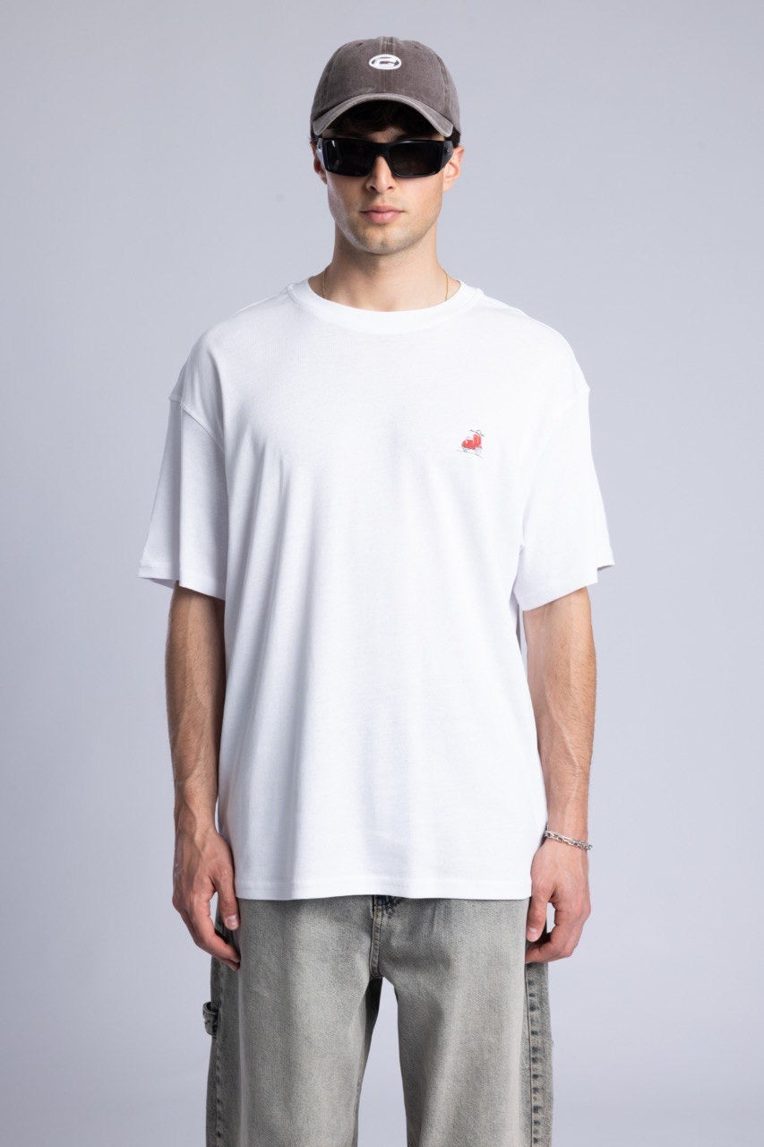 White Graphic T-Shirt with Cargo Grey Denim Pants