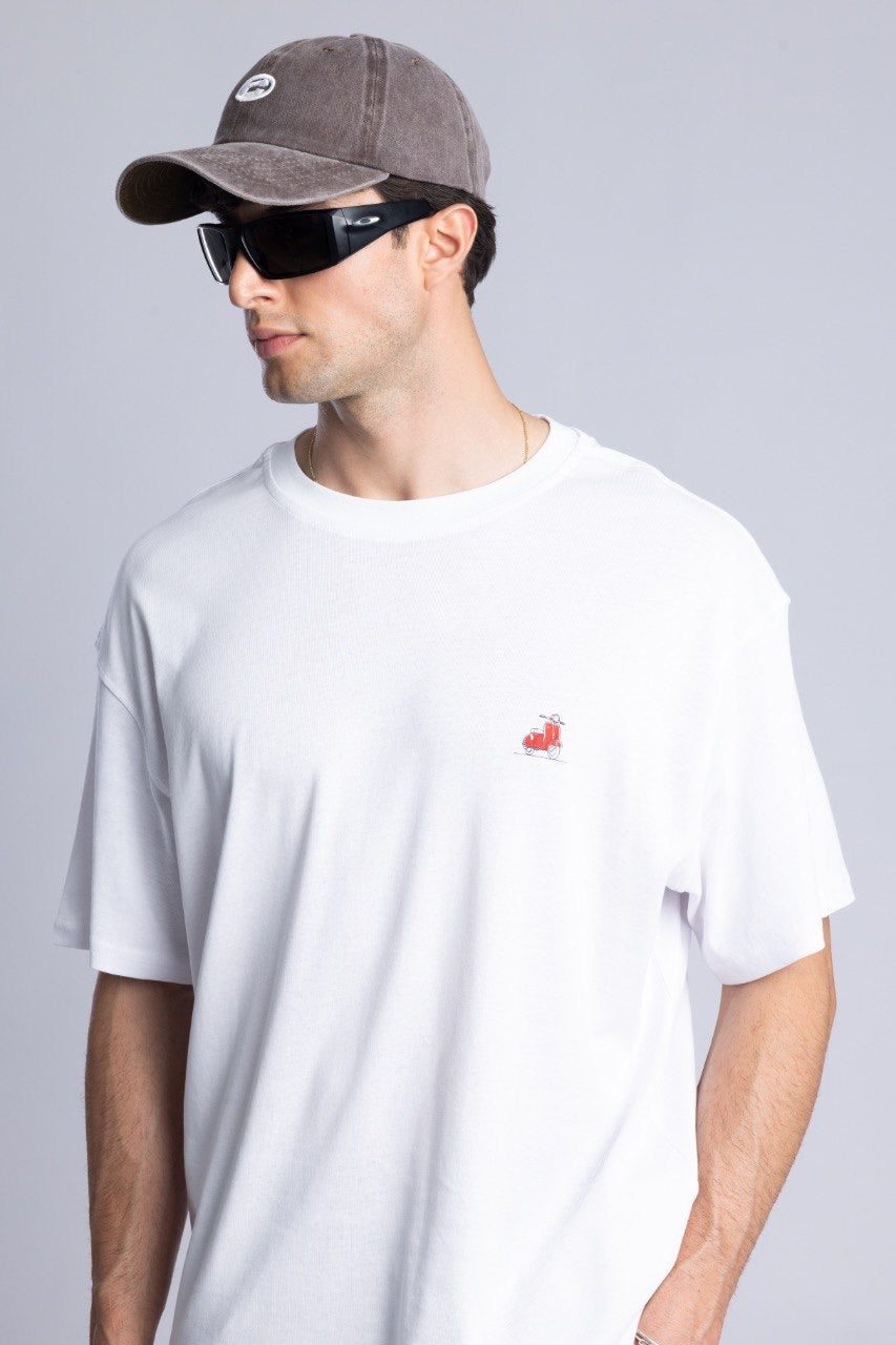 White Graphic T-Shirt with Cargo Grey Denim Pants