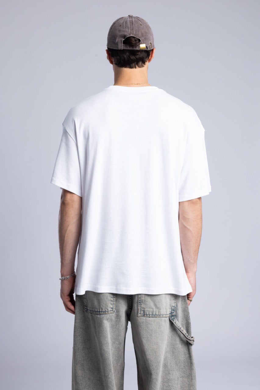White Graphic T-Shirt with Cargo Grey Denim Pants