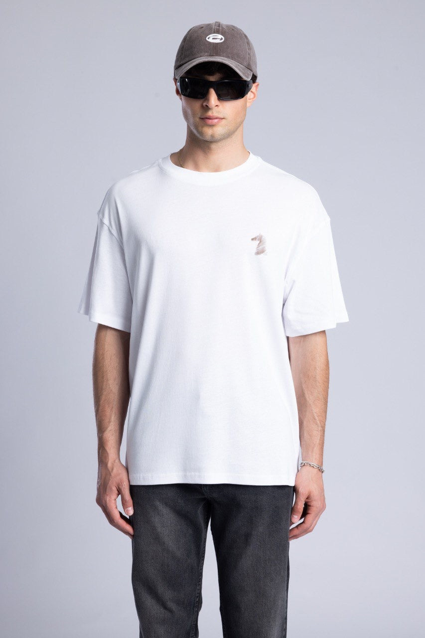 White Graphic T-Shirt with Black Flared Denim Jeans
