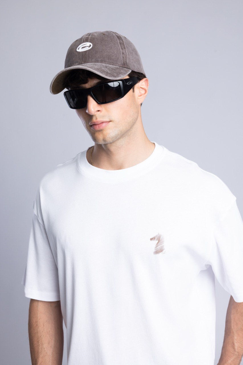 White Graphic T-Shirt with Black Flared Denim Jeans