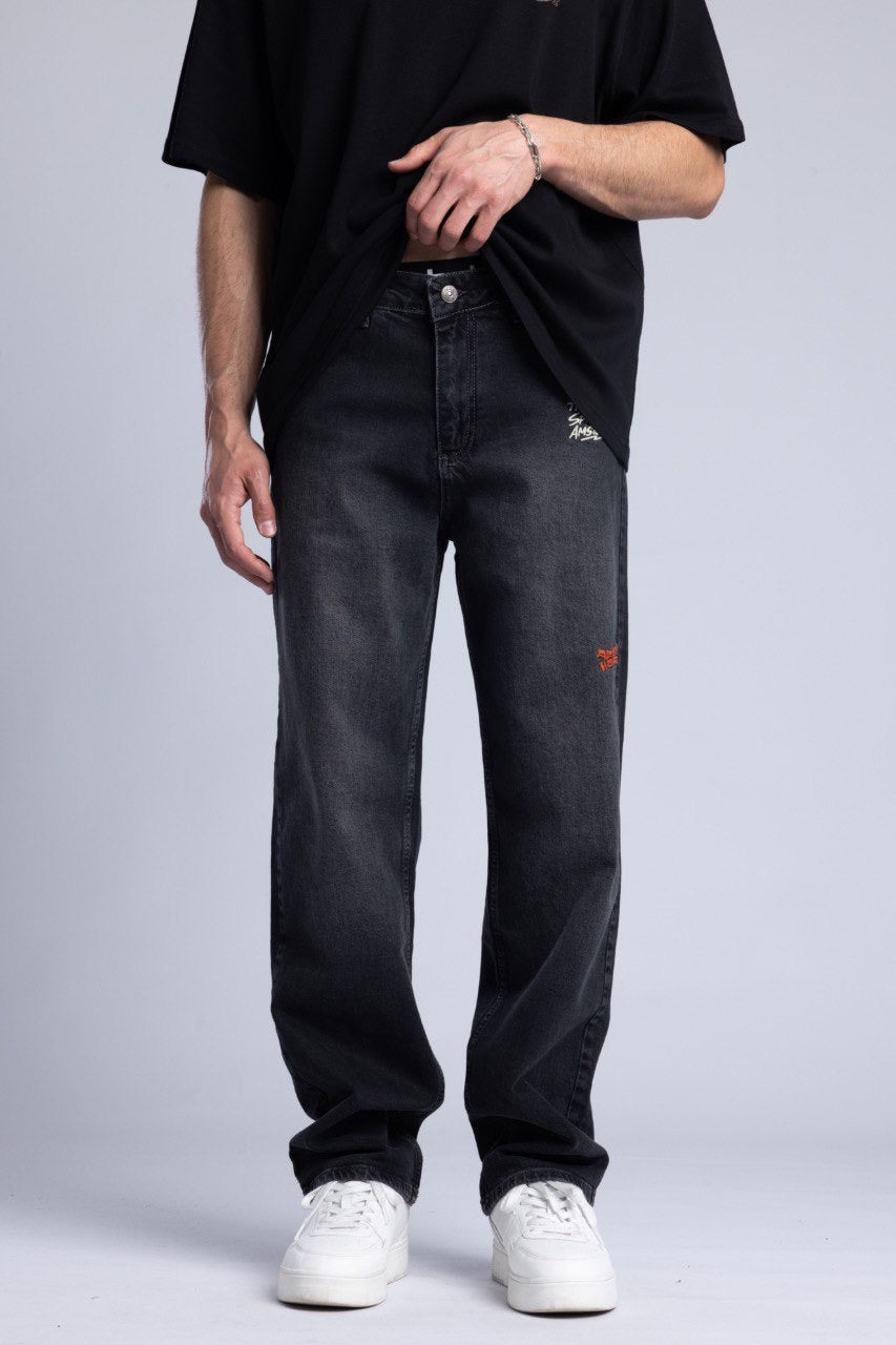 Black Denim Jeans with Graphic Detail