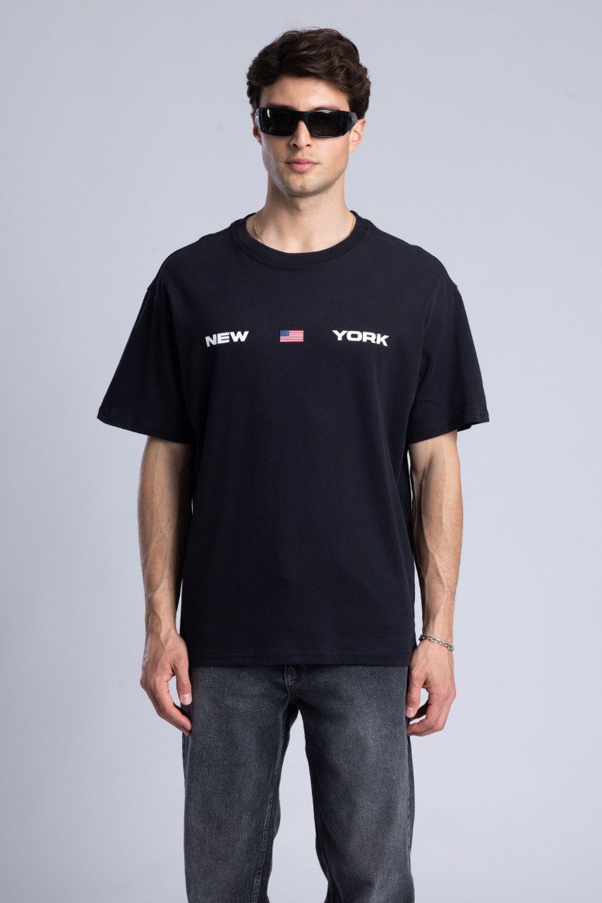 New York Graphic Tee with Flag Design