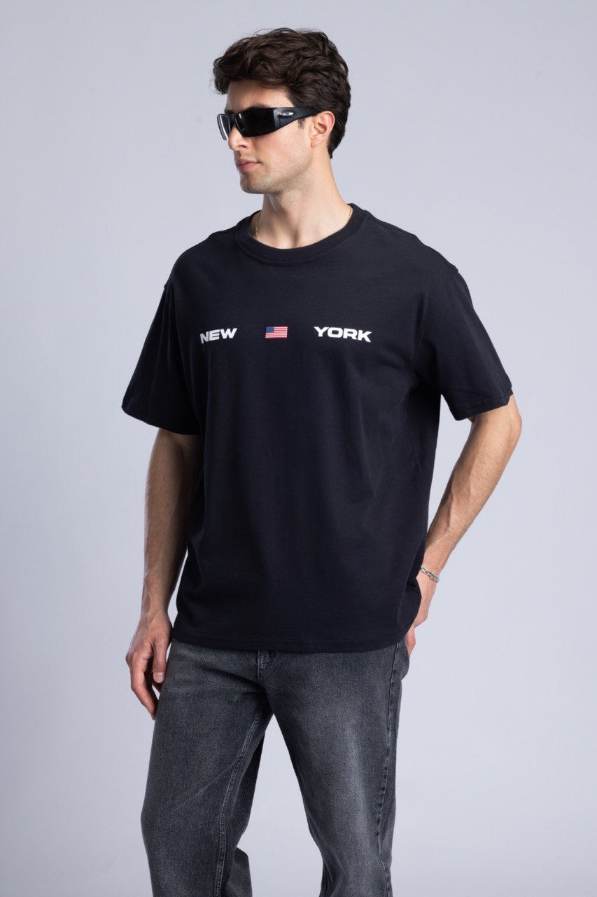 New York Graphic Tee with Flag Design