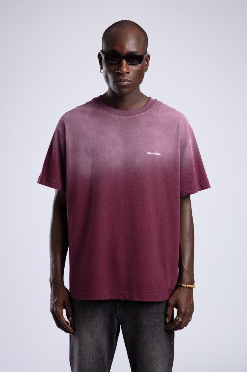 Men's Burgundy Ombre T-Shirt with Logo Graphic