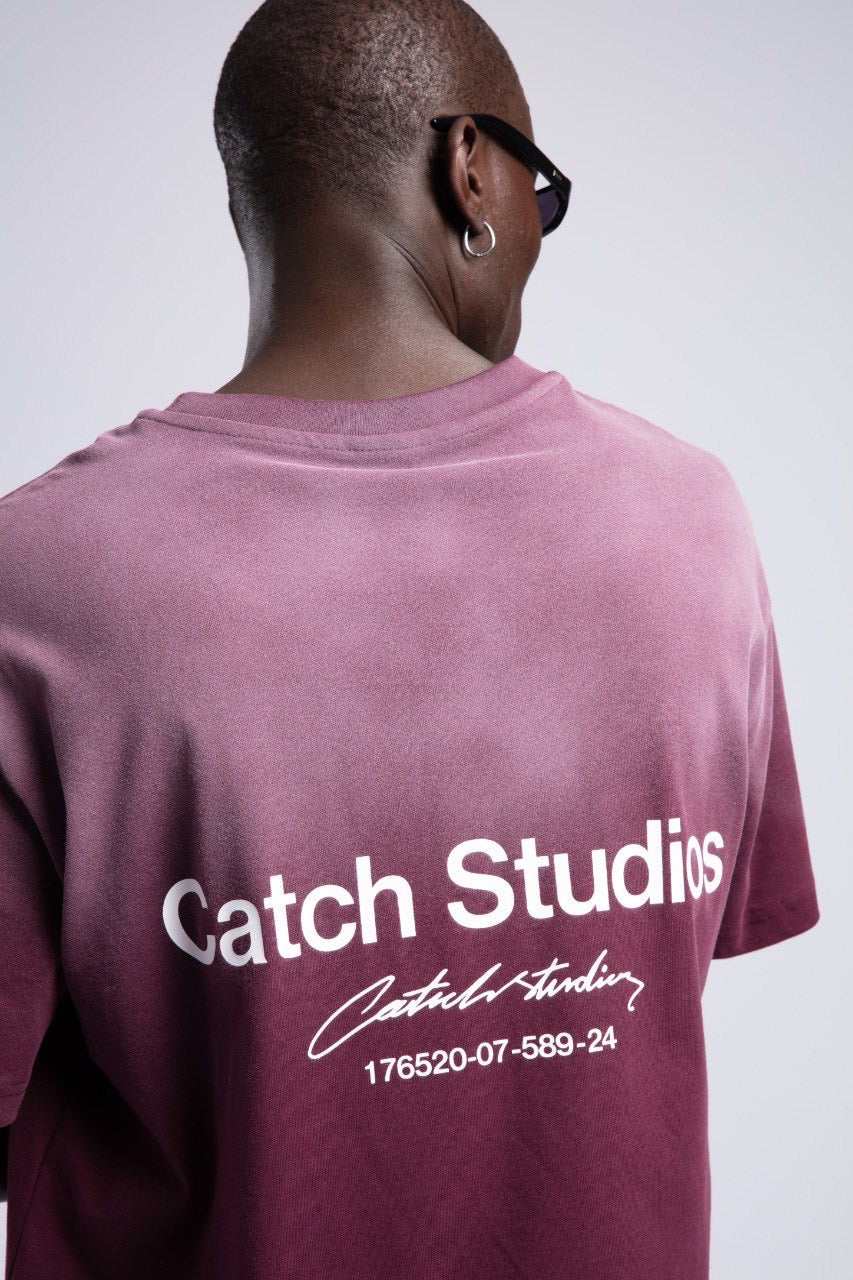 Men's Burgundy Ombre T-Shirt with Logo Graphic