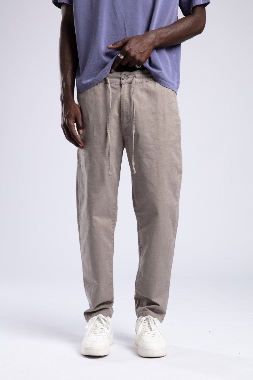 Stone Gray Relaxed Fit Drawstring Trousers