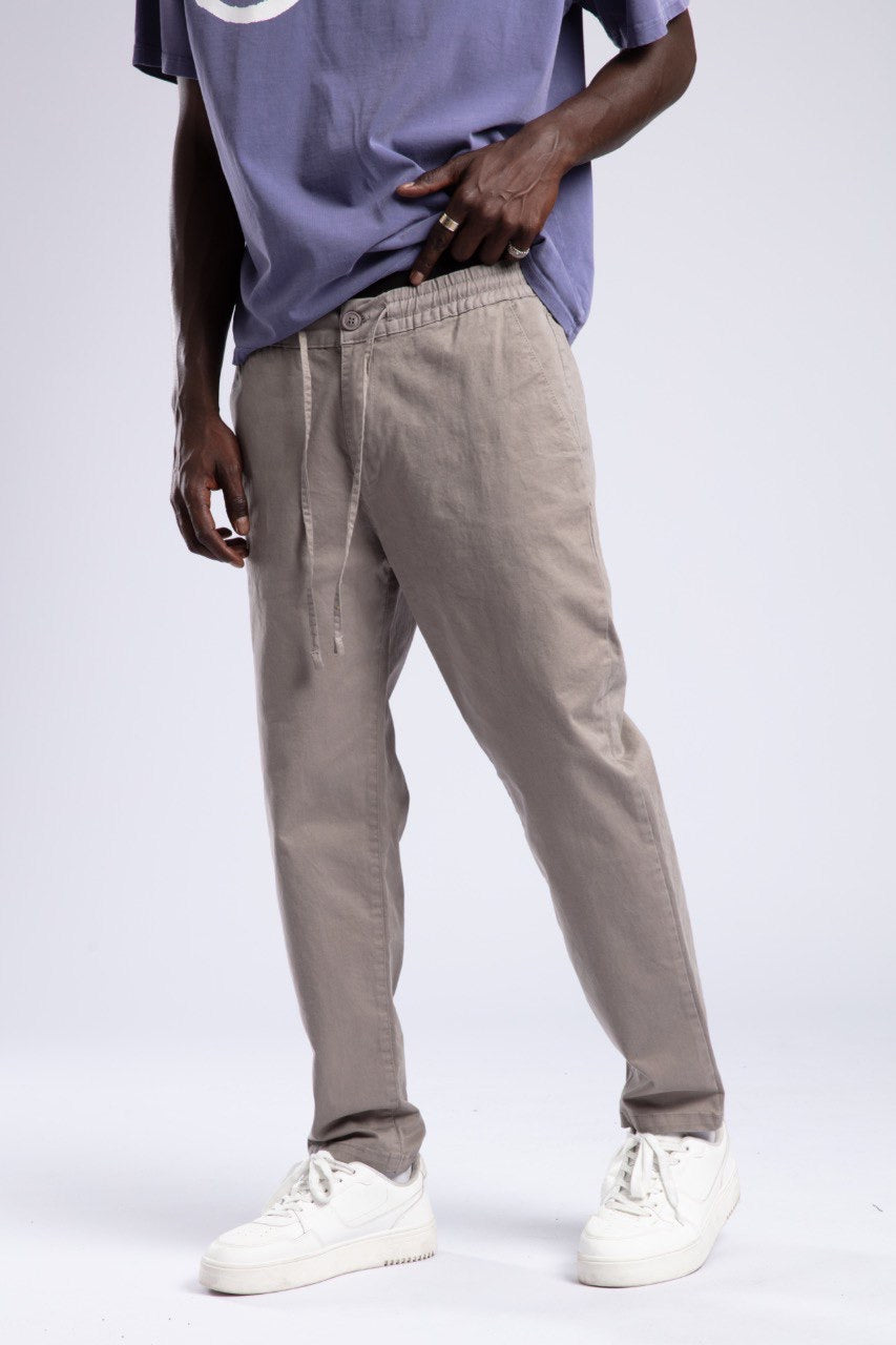 Stone Gray Relaxed Fit Drawstring Trousers