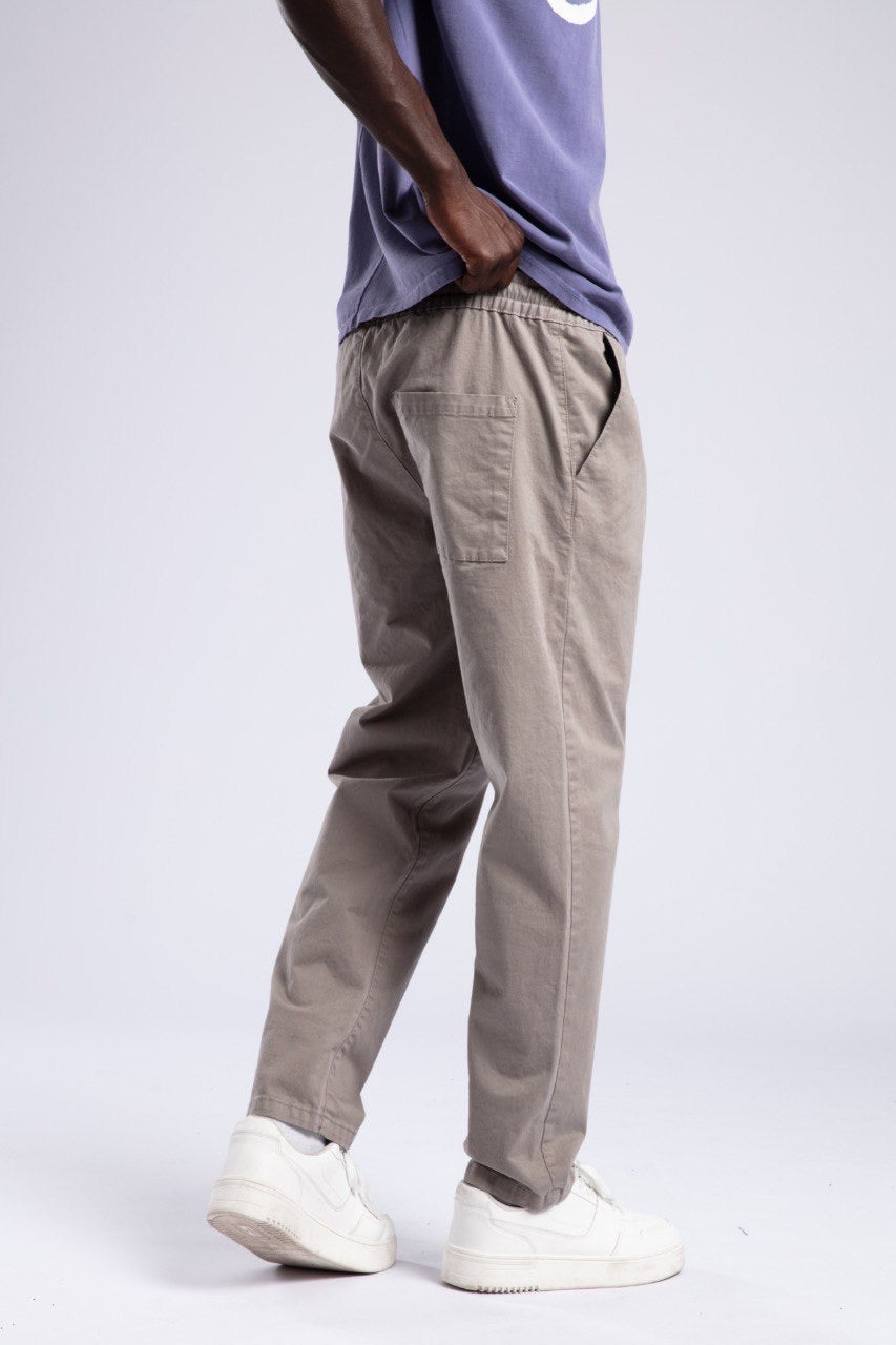 Stone Gray Relaxed Fit Drawstring Trousers