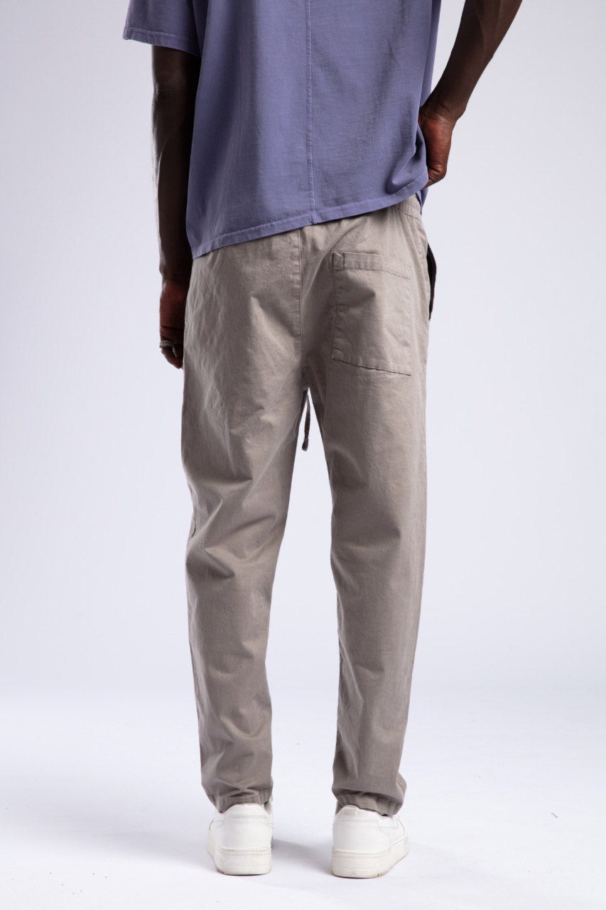 Stone Gray Relaxed Fit Drawstring Trousers