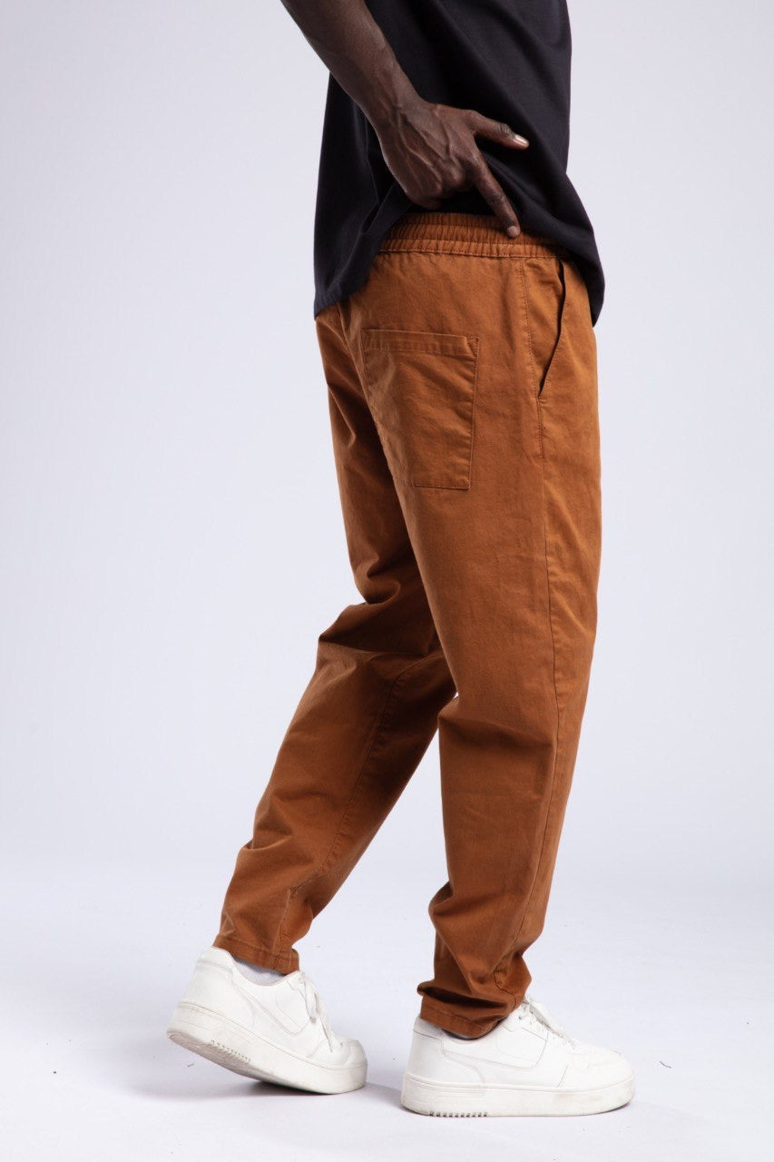 Rust Brown Drawstring Relaxed Cotton Trousers